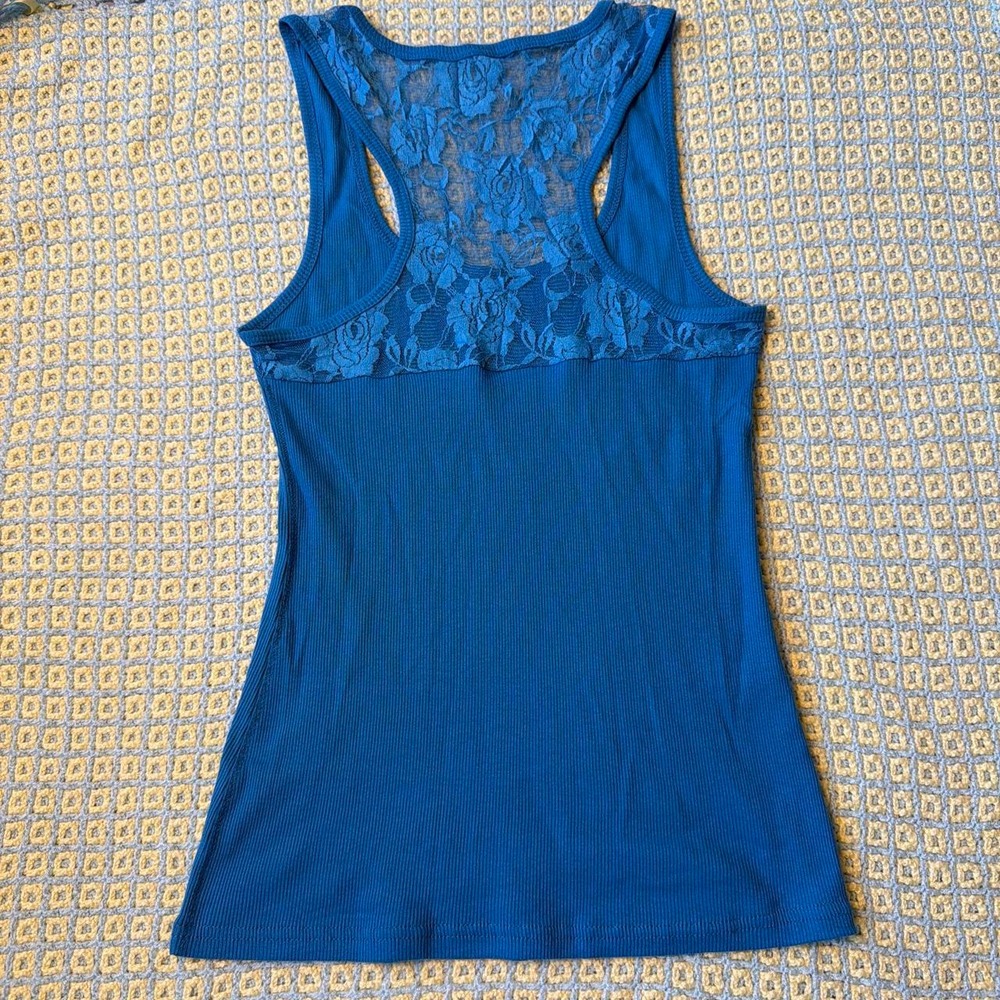 Girl Extraordinaire Blue Lace Racerback Tank Top Y2K Cotton Cami XL